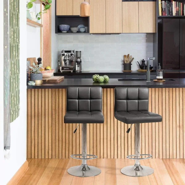 Black Modern Leather Bar Stool